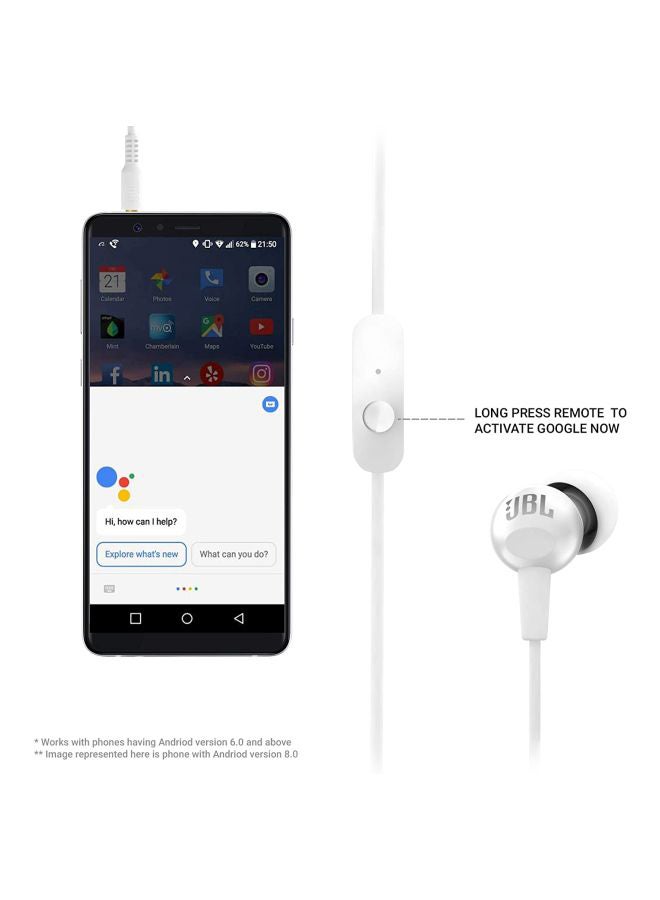 JBL C100SI In-Ear Earphones With Microphone For Huawei Xiaomi Samsung Smartphone Computer White - Image 5