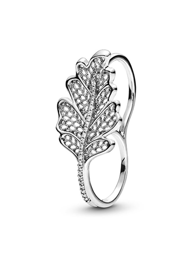 باندورا خاتم للإصبعين من الفضة الإسترليني مرصع بالزركونيا المكعبة وبتصميم على شكل ورقة بلوط - Image 2