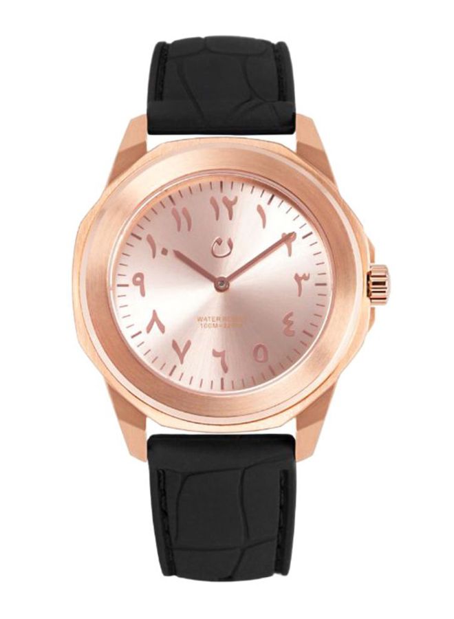 نون ساعة يد كويد بلون ذهبي وردي ومؤشر عربي مقاس 48 ملم - لون أسود للنساء - Image 1