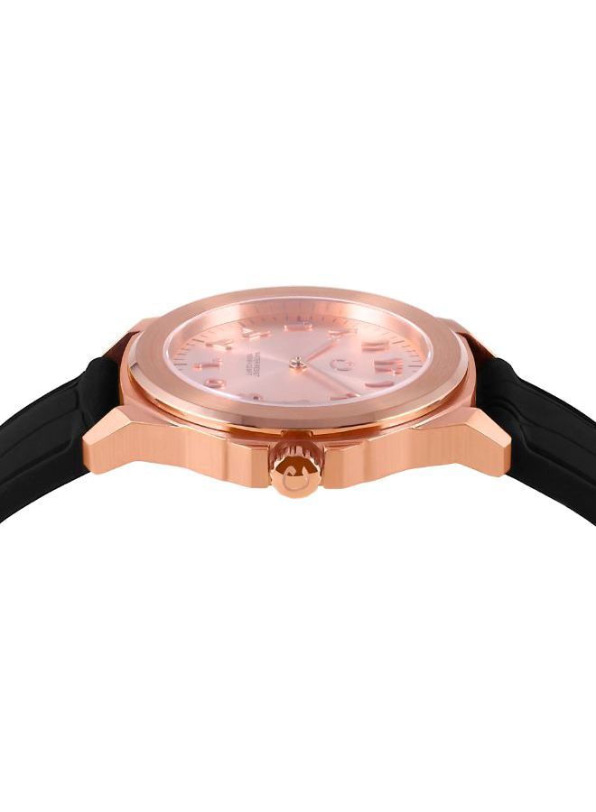 نون ساعة يد كويد بلون ذهبي وردي ومؤشر عربي مقاس 48 ملم - لون أسود للنساء - Image 2