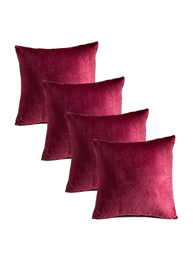 REGAL IN HOUSE 4-Piece Solid Pattern Decorative Pillow velvet Maroon 65 x 65cm  - Image 2