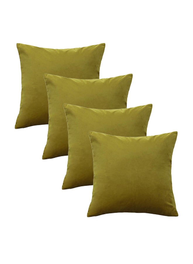 REGAL IN HOUSE 4-Piece Solid Pattern Decorative Pillow Velvet Lime Green 65 x 65cm  - Image 3