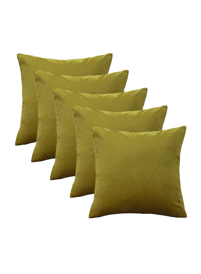 REGAL IN HOUSE 5-Piece Solid Pattern Decorative Pillow velvet Lime Green 45x45cm  - Image 3