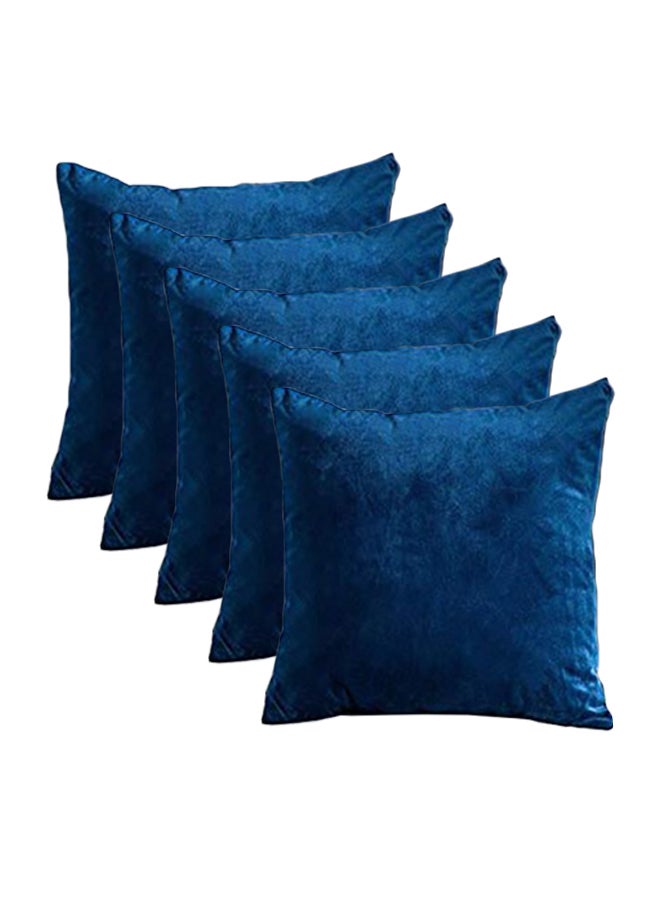 REGAL IN HOUSE - 5-Piece Solid Pattern Decorative Pillow velvet Royal Blue 45x45cm - Image 1
