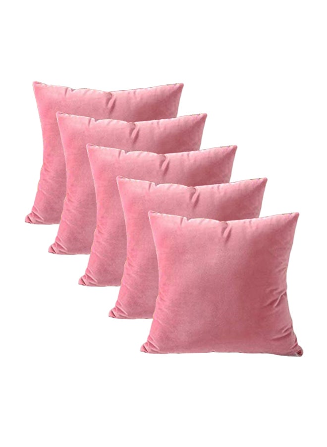 REGAL IN HOUSE 5-Piece Solid Pattern Decorative Pillow velvet Pink 30 x 30cm  - Image 3