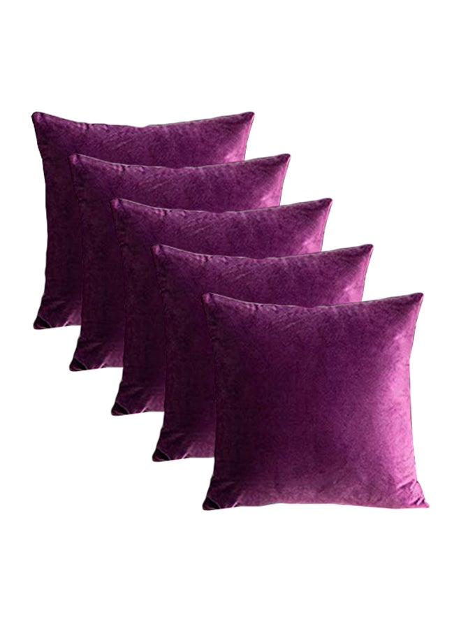REGAL IN HOUSE 5-Piece Solid Pattern Decorative Pillow velvet Wine Purple 40 x 40cm  - Image 3