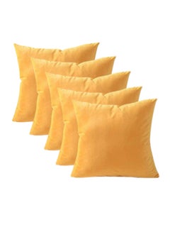 REGAL IN HOUSE 6-Piece Solid Pattern Decorative Pillow velvet Yellow 45x45cm  - Image 3