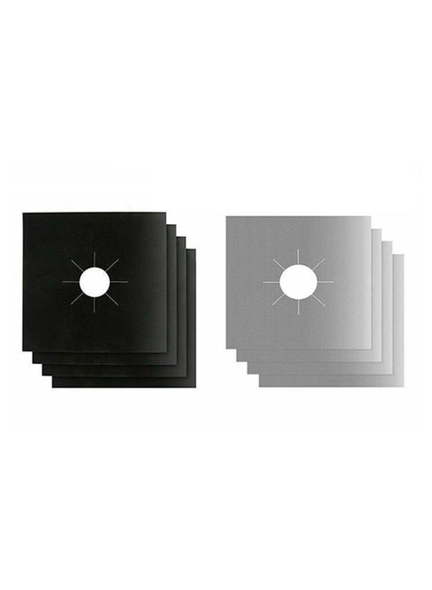8-Piece Gas Stove Burner Cover Black/Silver 25 x 25centimeter