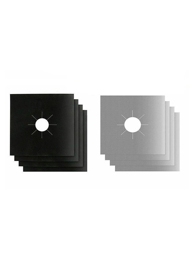 8-Piece Gas Stove Burner Cover Black/Silver 25 x 25centimeter