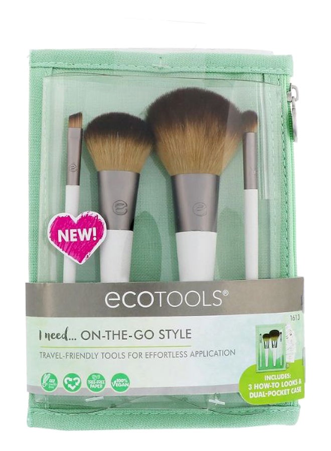 Ecotools 4-Piece On The Go Style Brush Set Brown/Silver/White - Image 2