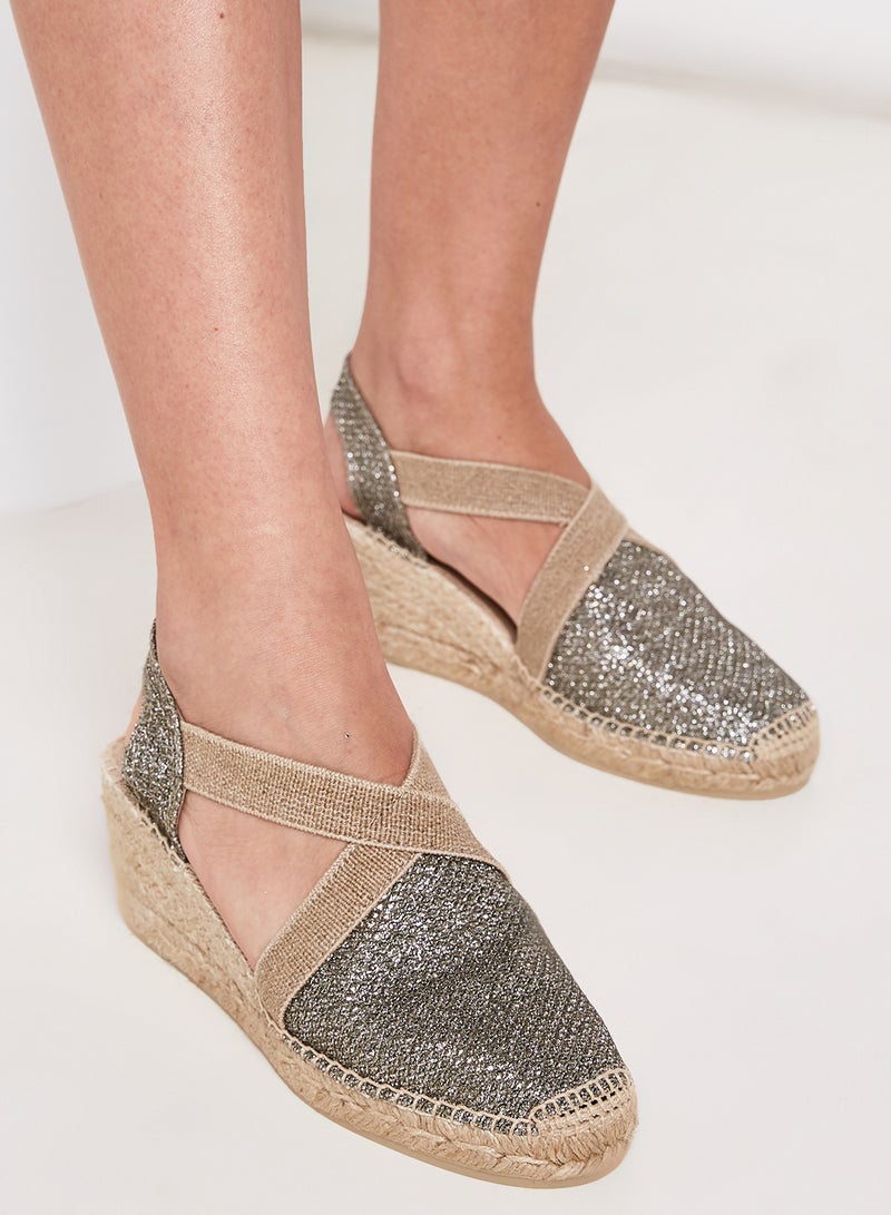 Toni Pons - Triton Shimmery Espadrile Wedges Khaki - Image 1