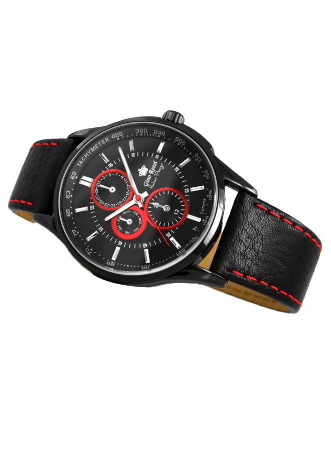 Gino Rossi Men's Rowder Round Shape Leather Analog Watch 3161A-1A3 - 41 mm - Black - Image 3