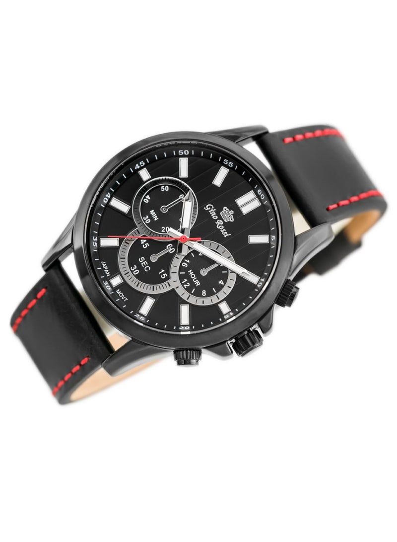 Gino Rossi men Logan Round Shape Leather Analog Watch 8071A-1A3 - 40 mm - Black - Image 1