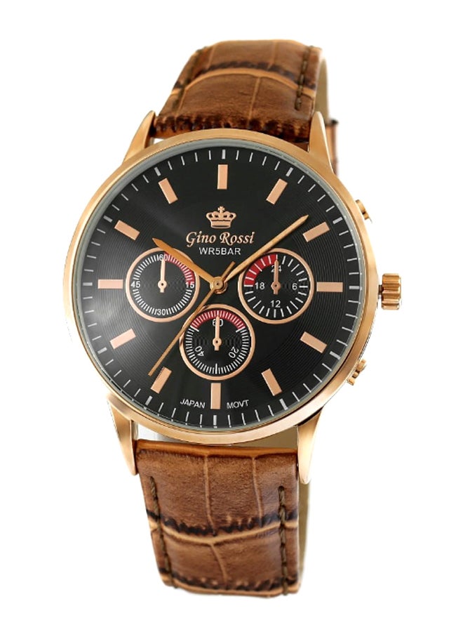 Gino Rossi Men's Montreal Round Shape Leather Analog Watch 8185A-1B1 - 39 mm - Brown - Image 1
