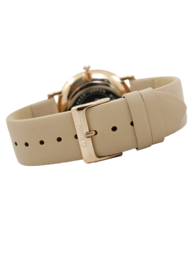 women Luna Round Shape Leather Analog Watch 8709A1-2B3 - 36 mm - Beige - v1588168847/N37537417A_3