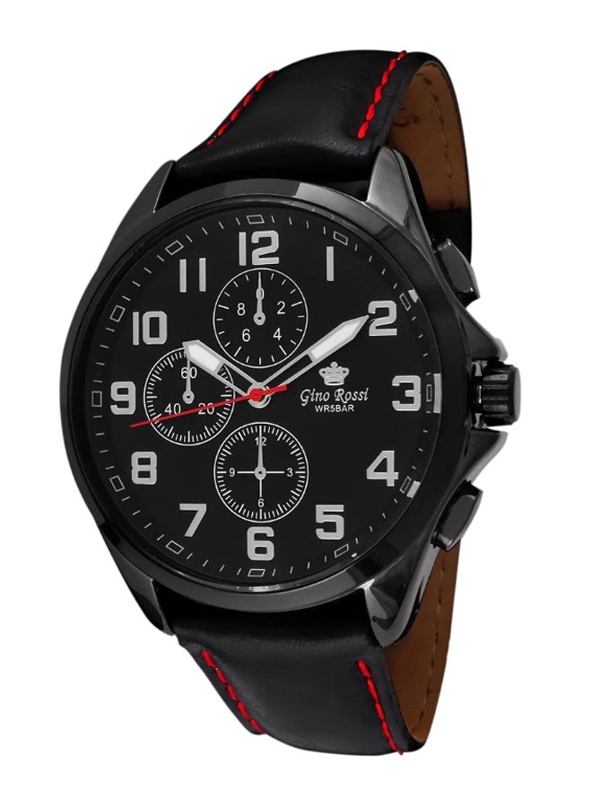 Gino Rossi - men Santorini Round Shape Leather Analog Watch 9097A-1A3 - 39 mm - Black - Image 1