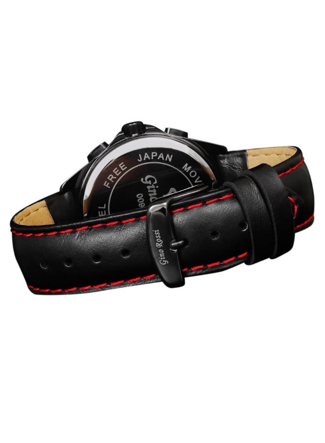 Gino Rossi - men Santorini Round Shape Leather Analog Watch 9097A-1A3 - 39 mm - Black - Image 1