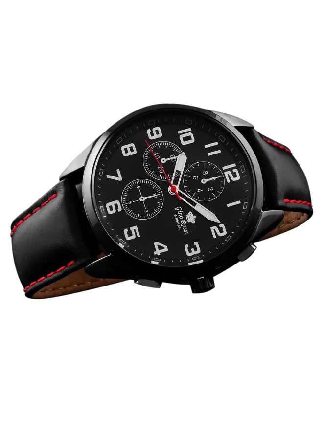 Gino Rossi - men Santorini Round Shape Leather Analog Watch 9097A-1A3 - 39 mm - Black - Image 1