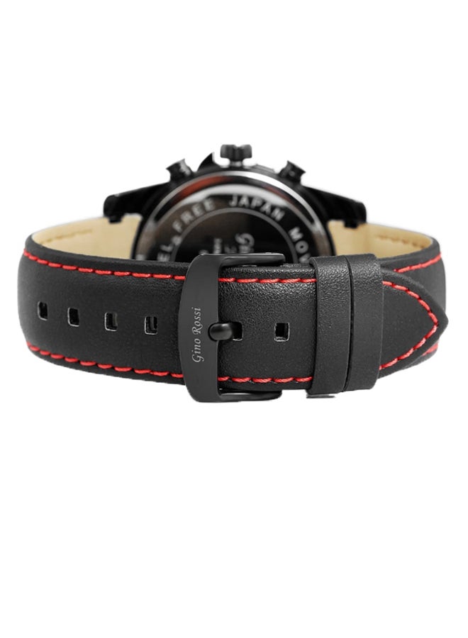 Gino Rossi men Aragon Round Shape Leather Strap Analog Wrist Watch 9753A-1A3 - 38 mm - Black - Image 3