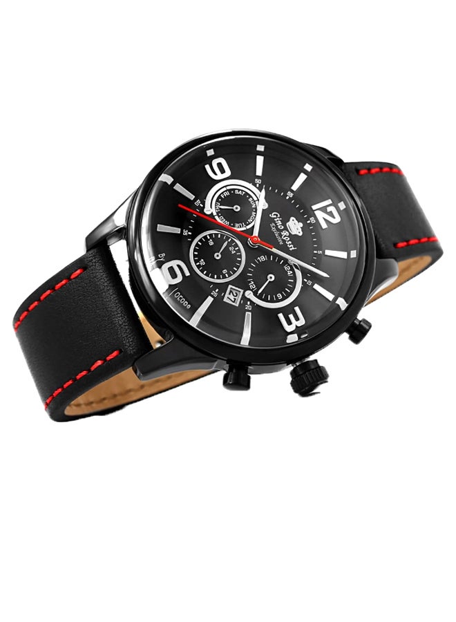 Gino Rossi Men's Exclusive Julian Round Shape Leather Analog Watch E11419A-1A3 - 41 mm - Black - Image 1