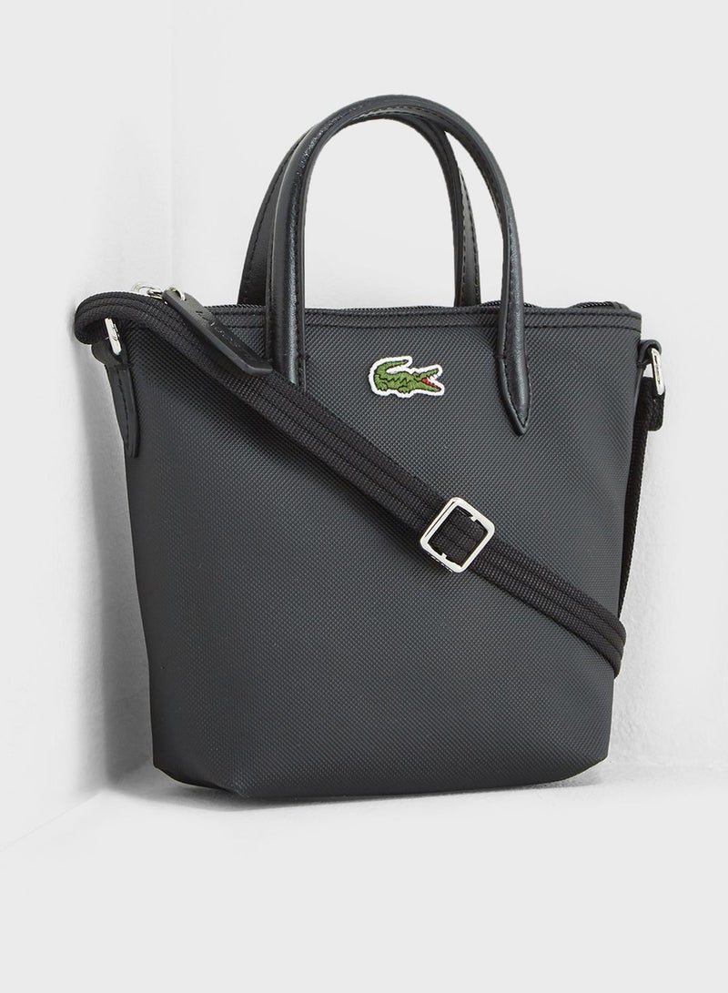LACOSTE - Extra Small Top Handle Belted Crossbody Bag Black - Image 1