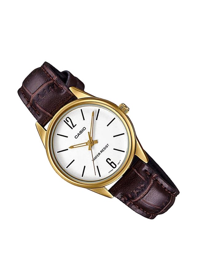 كاسيو ساعة يد بعقارب وسوار من الجلد طراز LTP-V005GL-7B - مقاس 28 مم - لون بني للنساء - Image 2