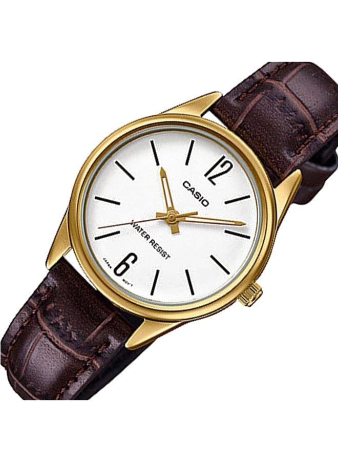 كاسيو ساعة يد بعقارب وسوار من الجلد طراز LTP-V005GL-7B - مقاس 28 مم - لون بني للنساء - Image 3