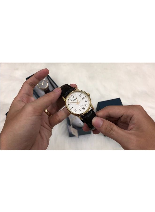 كاسيو ساعة يد بعقارب وسوار من الجلد طراز MTP-V002GL-7B2UDF - 37 مم - لون أسود للرجال - Image 3