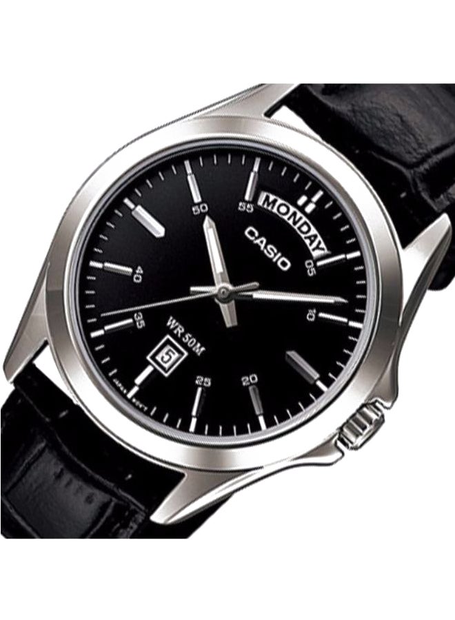CASIO Men's Enticer Series Water Resisatnt Leather Analog Watch MTP-1370L-1AVDF - 45 mm - Black - Image 3