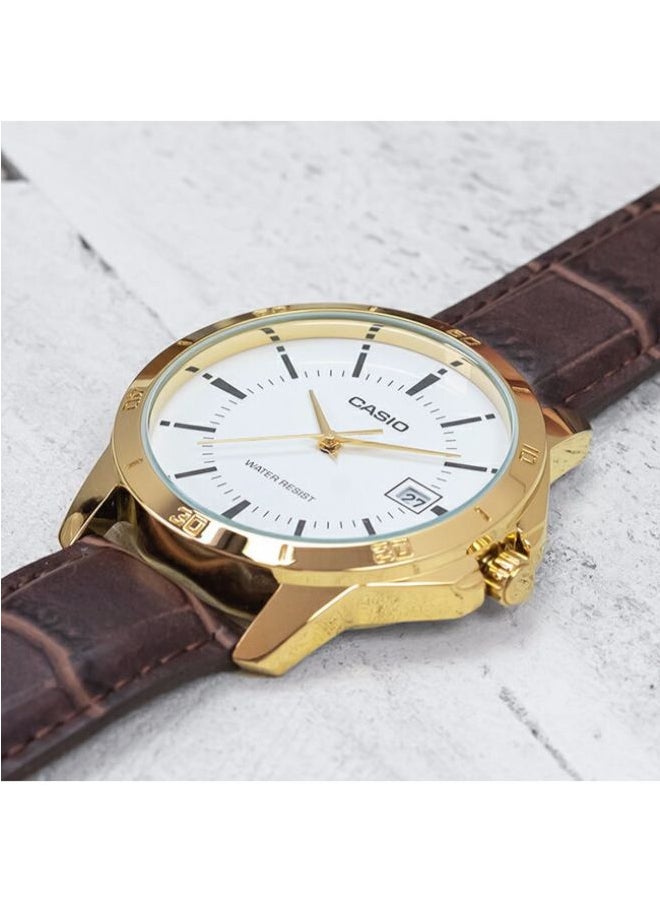 CASIO Men's Leather BAnd Analog Watch MTP-V004GL-7ADF - 42 mm - Brown - Image 5