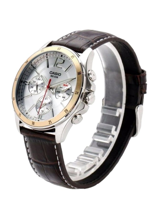 CASIO Men's Leather Chronograph Watch MTP-1374L-7 - Image 2