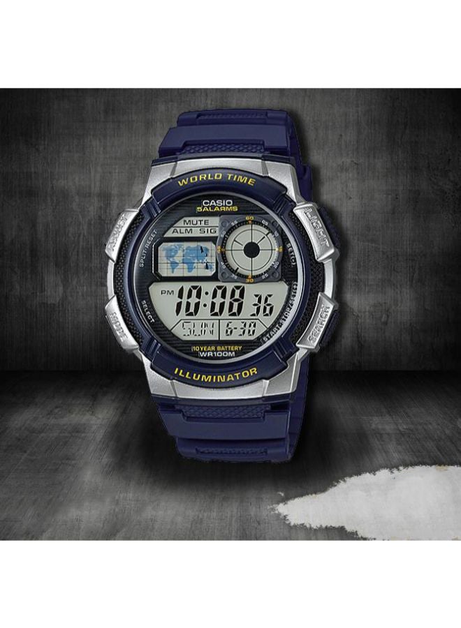 كاسيو ساعة يد رقمية بسوار من الراتينج مقاومة للماء من سلسلة يوث طراز AE-1000W-2AV - قياس 44 مم - لون أزرق للرجال - Image 4