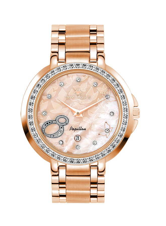 ساعة يد بابيلون كوارتز بعقارب وسوار من الحديد المقاوم للصدأ طراز R4-50111RM7 women