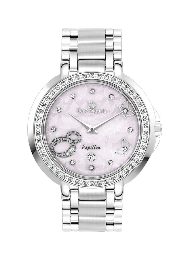 ساعة يد بابيلون كوارتز بعقارب وسوار من الستانلس ستيل طراز R4-50111RM3 women