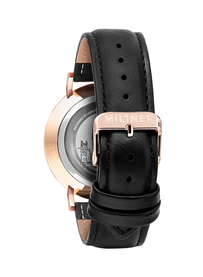 ميلنر ساعة يد بعقارب وسوار من الجلد طراز 0010201 - 39 مم - أسود - Image 2