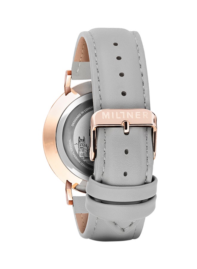 ميلنر ساعة يد بعقارب وسوار من الجلد طراز 0010402 - مقاس 39 مم - لون أبيض للنساء - Image 2