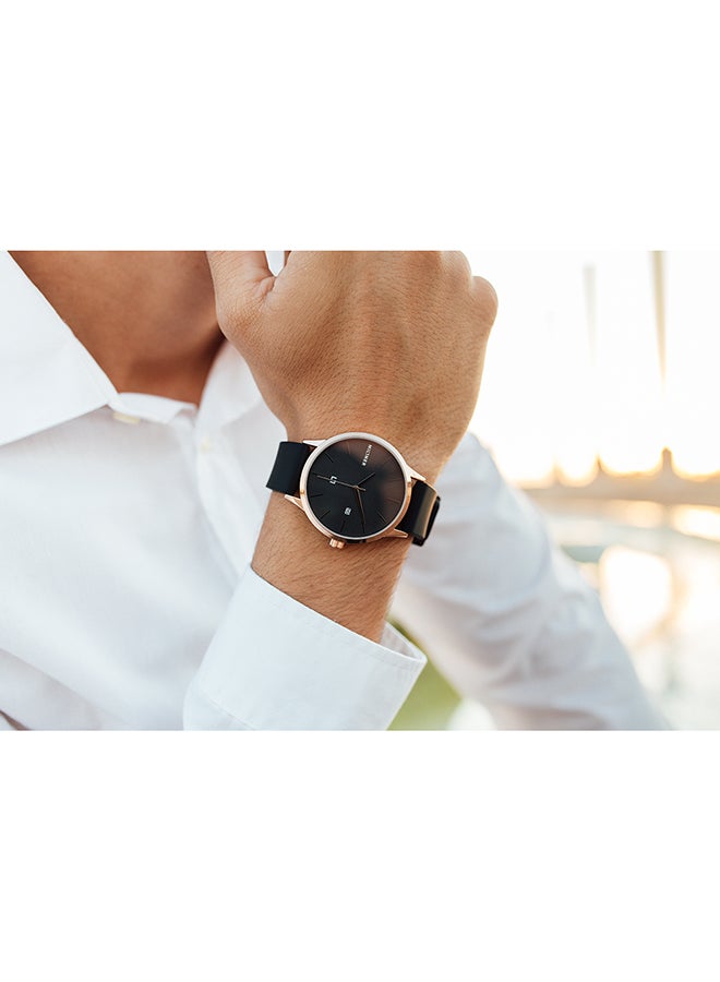 ميلنر ساعة يد بعقارب وسوار من المطاط طراز 0010508 - 42 مم - أسود للرجال - Image 3