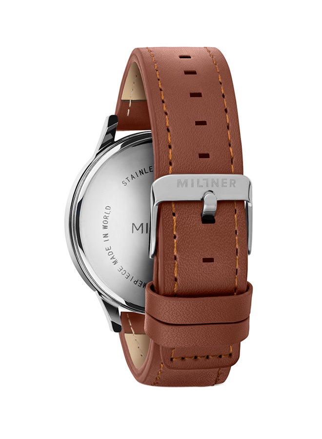 ميلنر ساعة يد بعقارب وسوار من الجلد طراز 0010509 - قياس 42 مم - لون بني للرجال - Image 2
