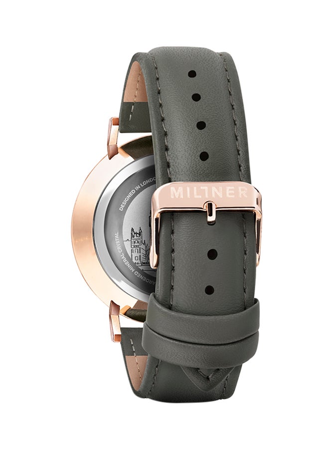 ميلنر ساعة يد بعقارب وسوار من الجلد طراز 0010409 - مقاس 39 مم - لون رمادي للنساء - Image 2