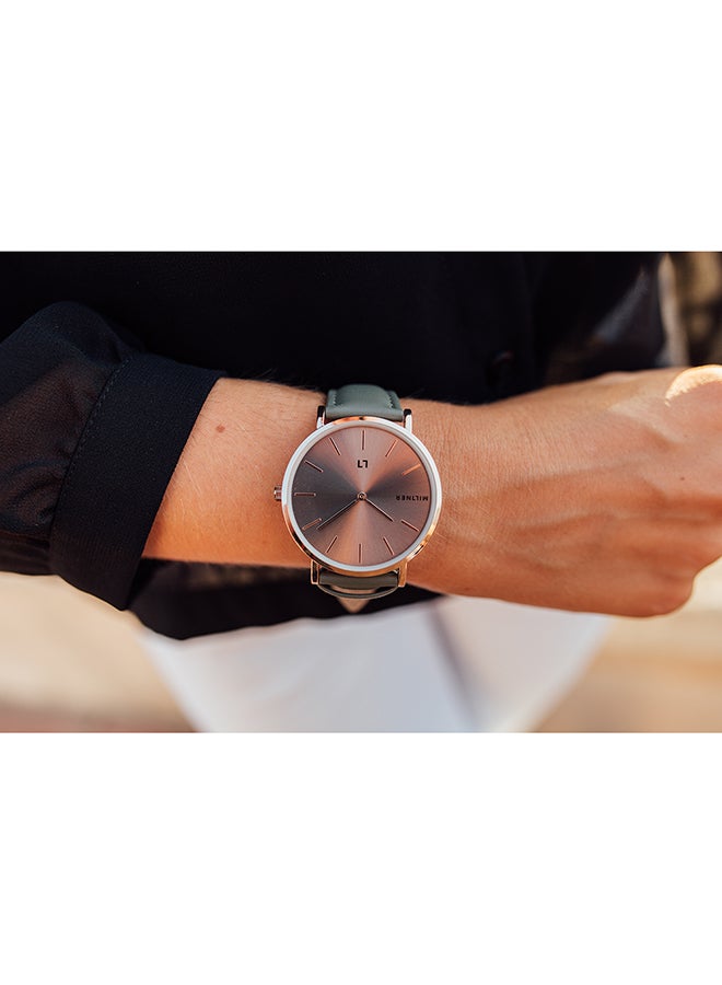 ميلنر ساعة يد بعقارب وسوار من الجلد طراز 0010409 - مقاس 39 مم - لون رمادي للنساء - Image 3