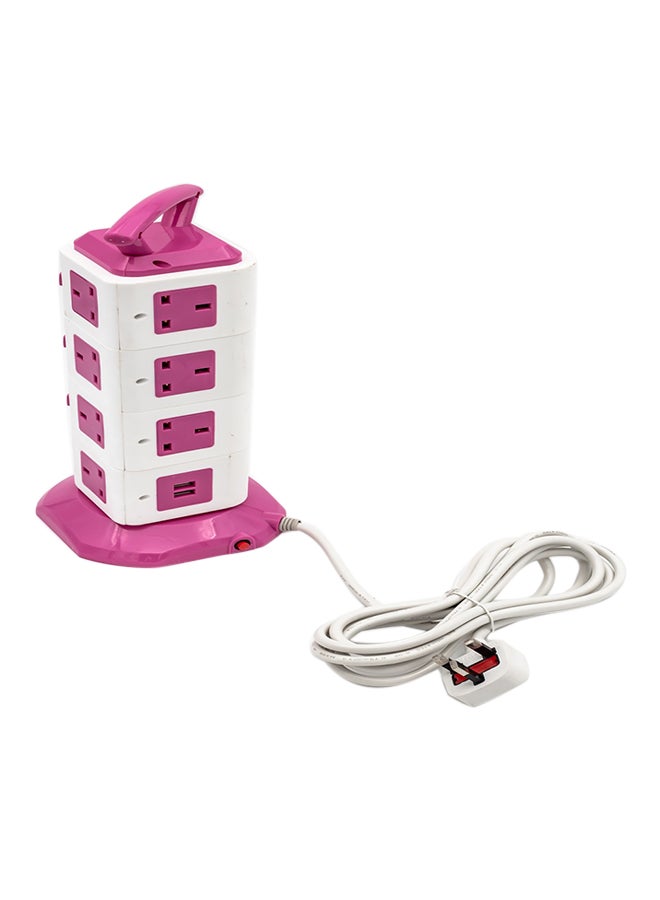مقبس تمديد ب16 اتجاه مع منفذ USB وردي/أبيض 3متر - Image 1