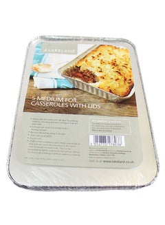 Pack Of 5 Foil Casserole Dishes With Lid Silver 900ml