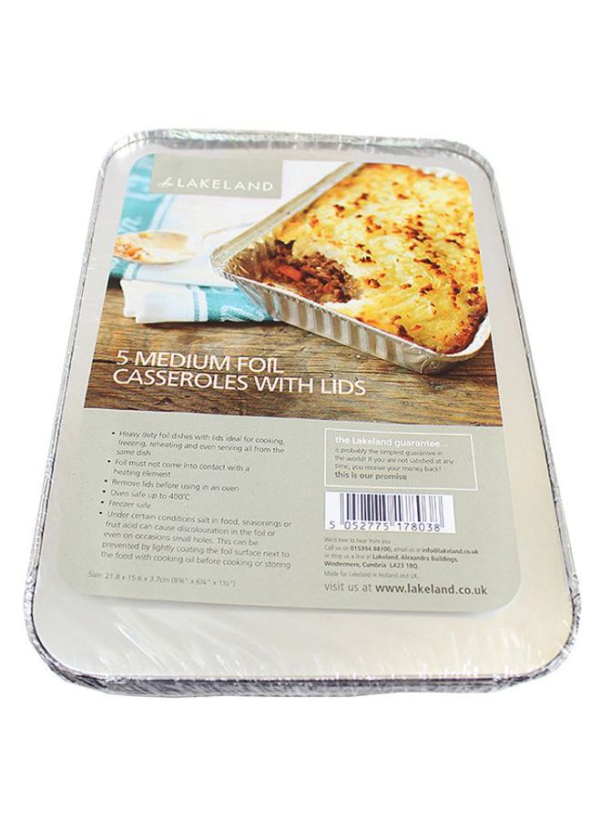 Lakeland - Pack Of 5 Foil Casserole Dishes With Lid Silver 900ml - Image 1