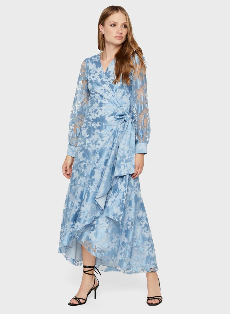 YAS Printed Wrap Maxi Dress blue - Image 1