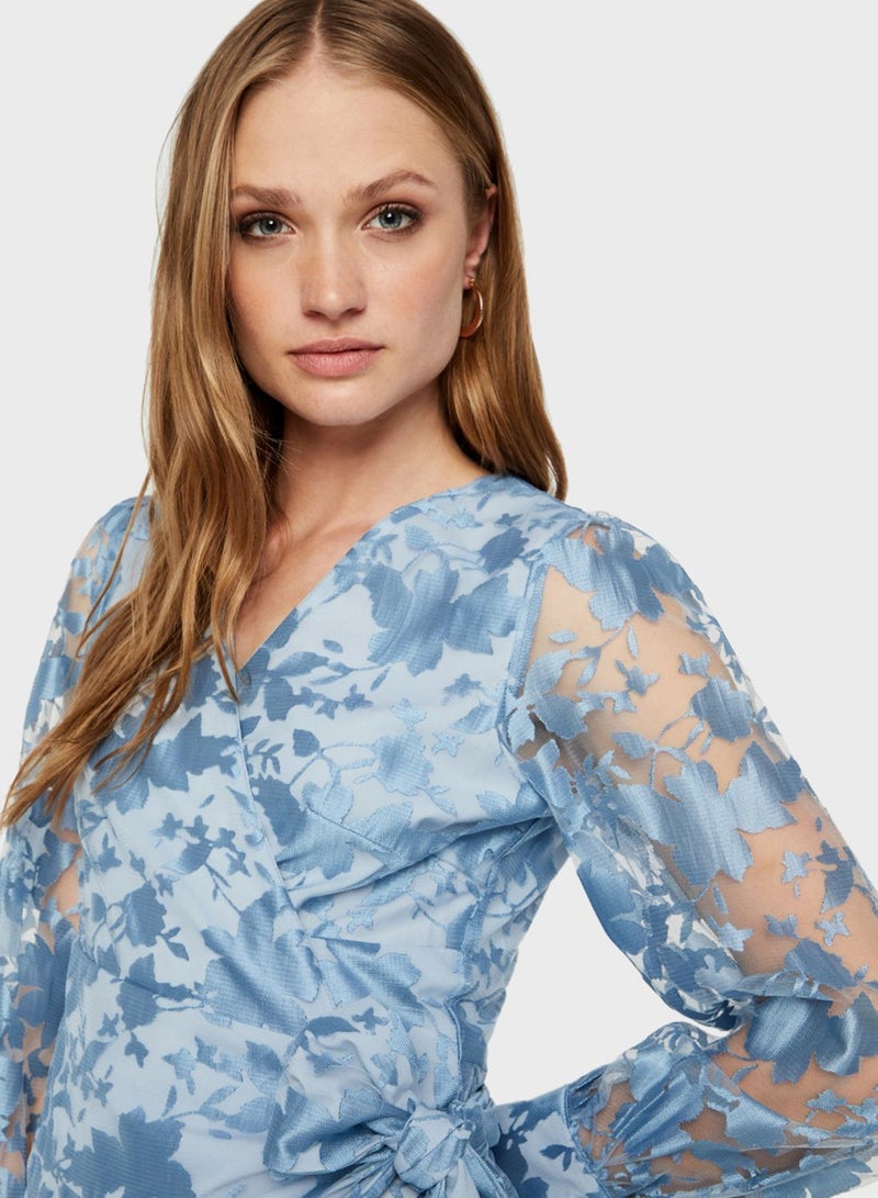 YAS Printed Wrap Maxi Dress blue - Image 3