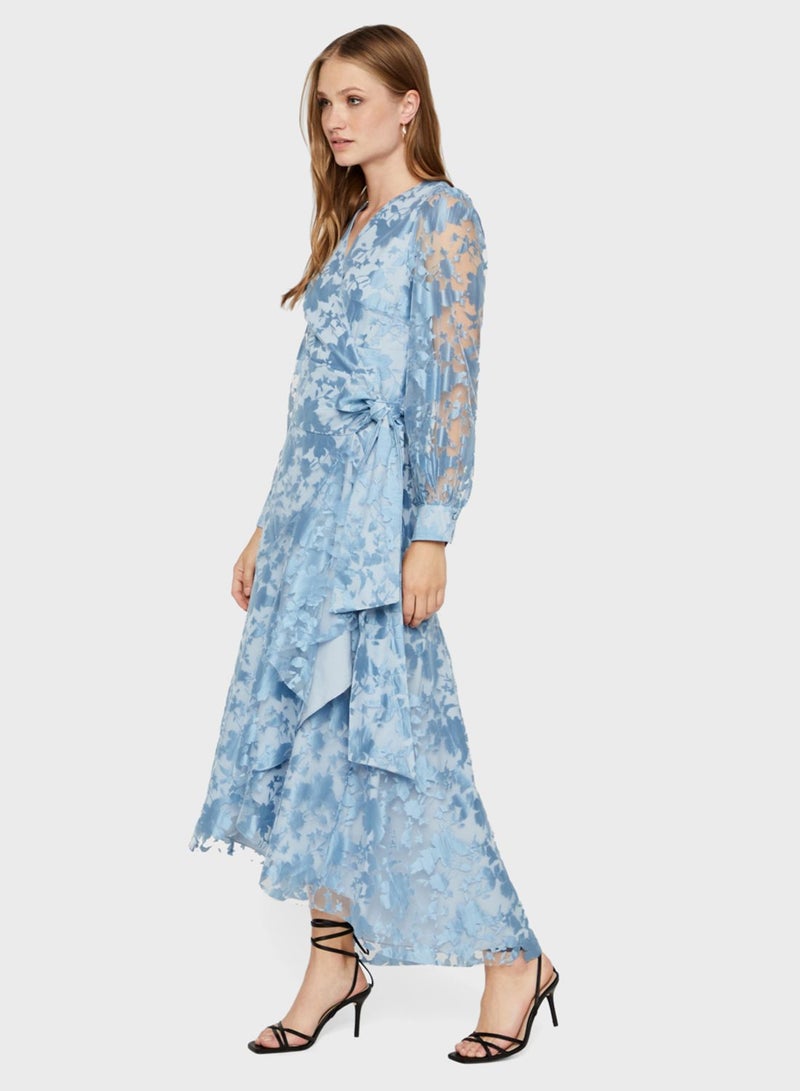 YAS Printed Wrap Maxi Dress blue - Image 4
