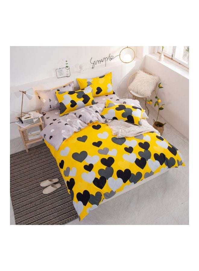 بيوينتي طقم غطاء لحاف من قماش الجاكارد، 4 قطع بوليستر أصفر/أسود/رمادي - Image 1