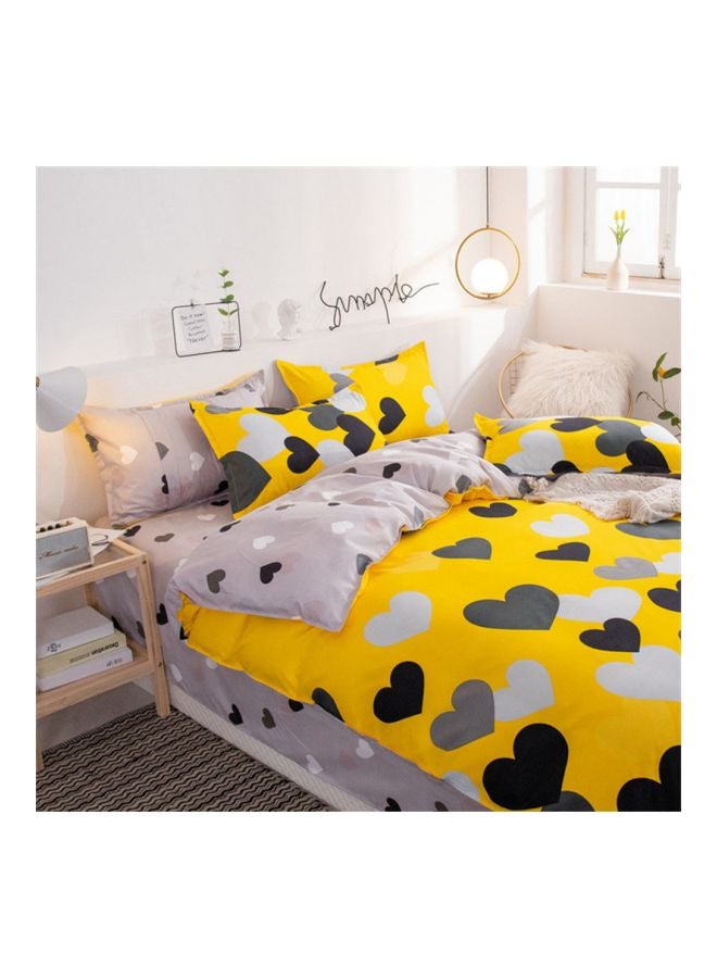 بيوينتي طقم غطاء لحاف من قماش الجاكارد، 4 قطع بوليستر أصفر/أسود/رمادي - Image 2