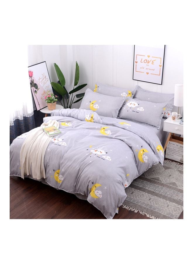 بيوينتي طقم غطاء لحاف مطبّع مكون من 4 قطع رمادي / أبيض / أصفر - Image 1