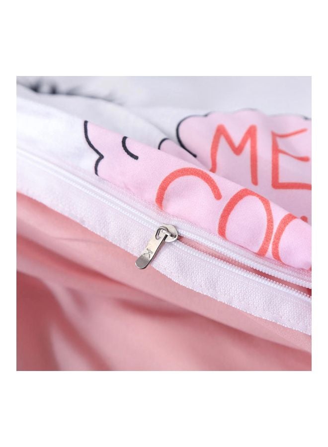 Beauenty 4-Piece Printed Duvet Cover With Pillowcase And Fitted Sheet Set Polyester White/Blue/Pink - Image 4